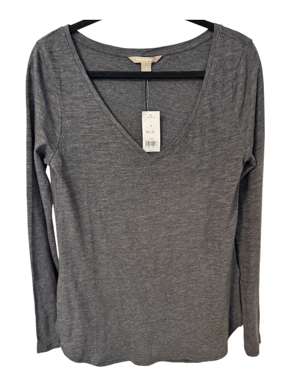 Banana Republic Charcoal Gray V-Neck Long Sleeve Tee